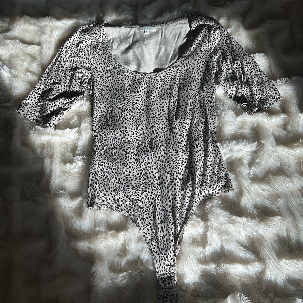 Z Supply Black and Cream Patterned Bodysuit